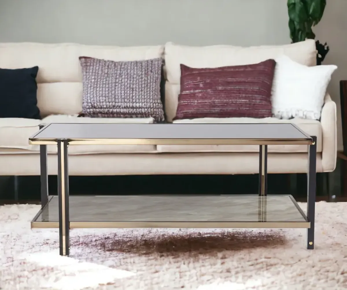 Hivvago 43 Inch  Champagne Mirrored And Metal Rectangular Mirrored Coffee Table