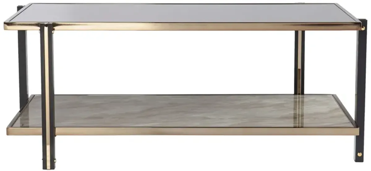 Hivvago 43 Inch  Champagne Mirrored And Metal Rectangular Mirrored Coffee Table