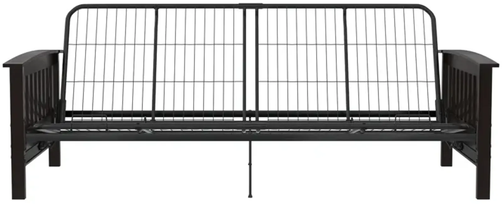 Elbi Full Size Wood Arm and Black Metal Futon Frame