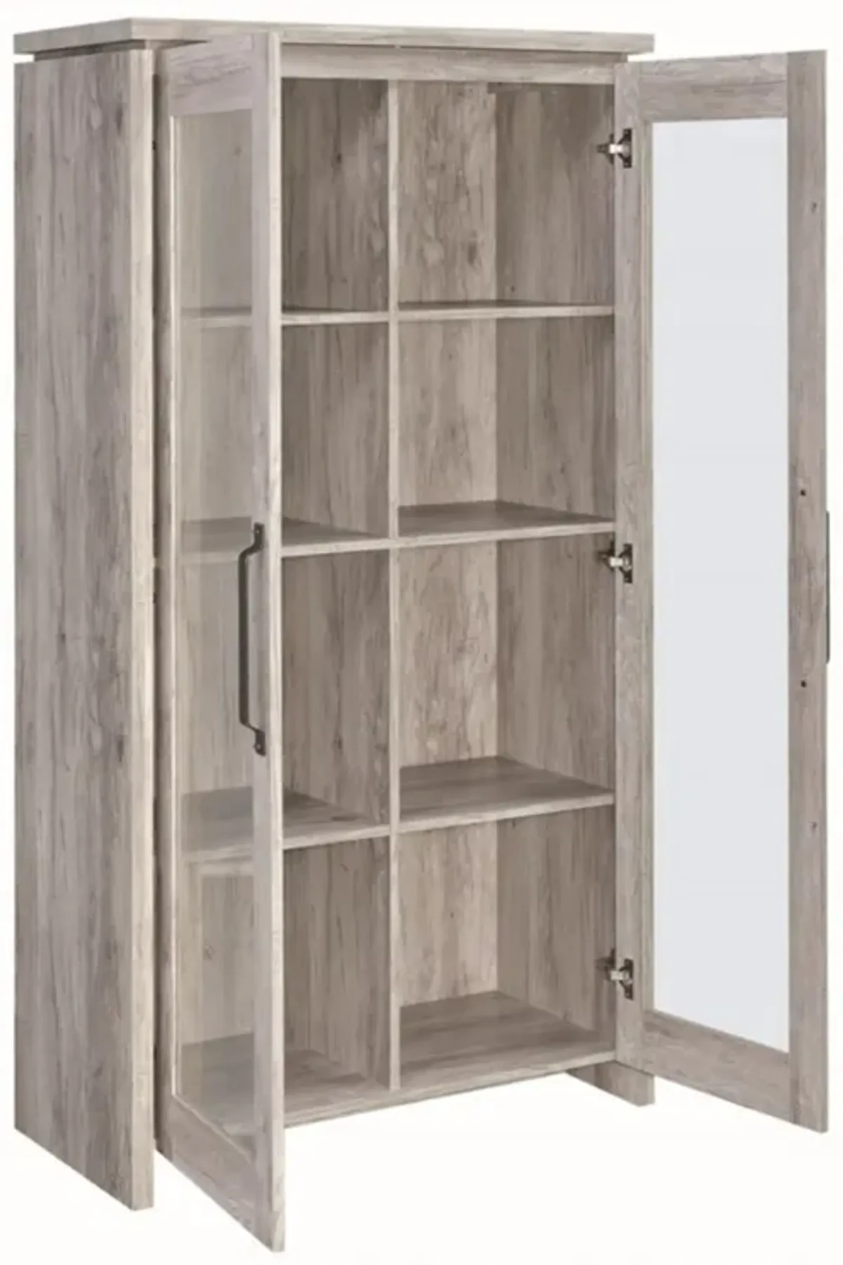 Spacious Wooden Curio Cabinet With Two Glass Doors,  Gray-Benzara