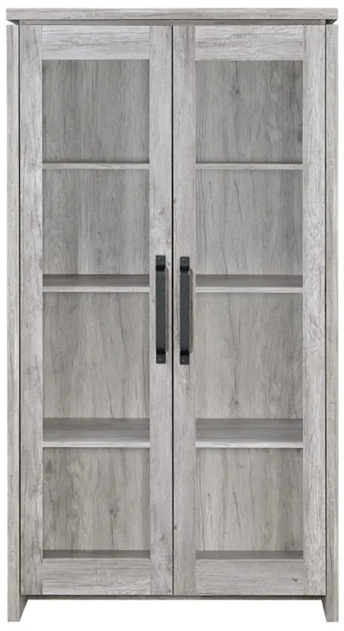 Spacious Wooden Curio Cabinet With Two Glass Doors,  Gray-Benzara