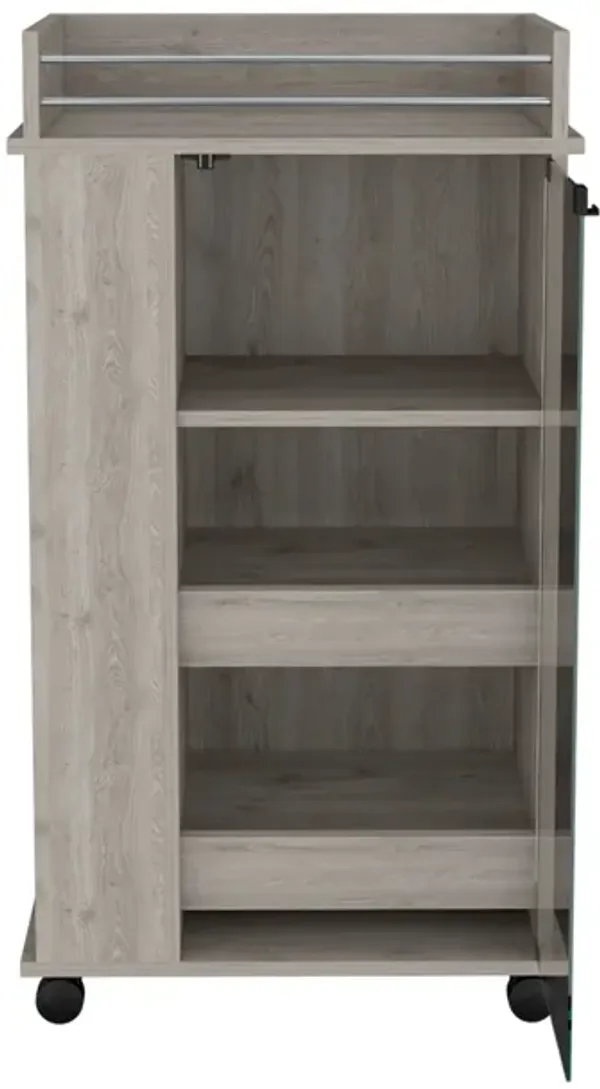 DEPOT E-SHOP Lansing Bar Cart with Glass Door, 2-Side Shelves and Casters, Light Gray