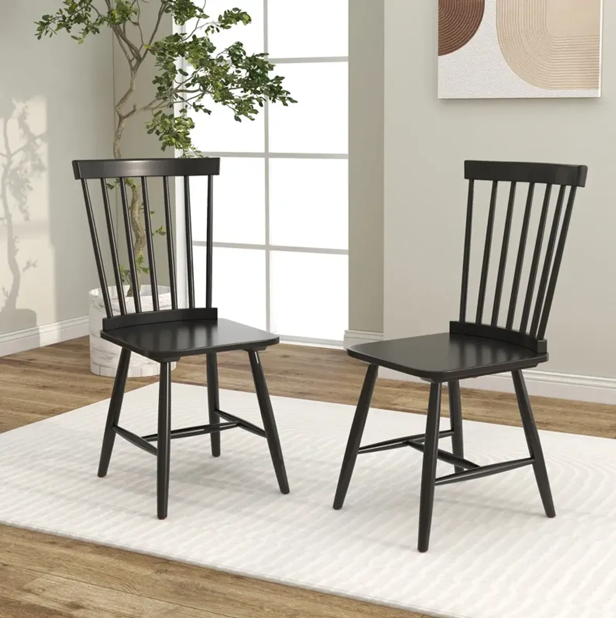 Set of 2 Windsor Dining Chairs with High Spindle Back