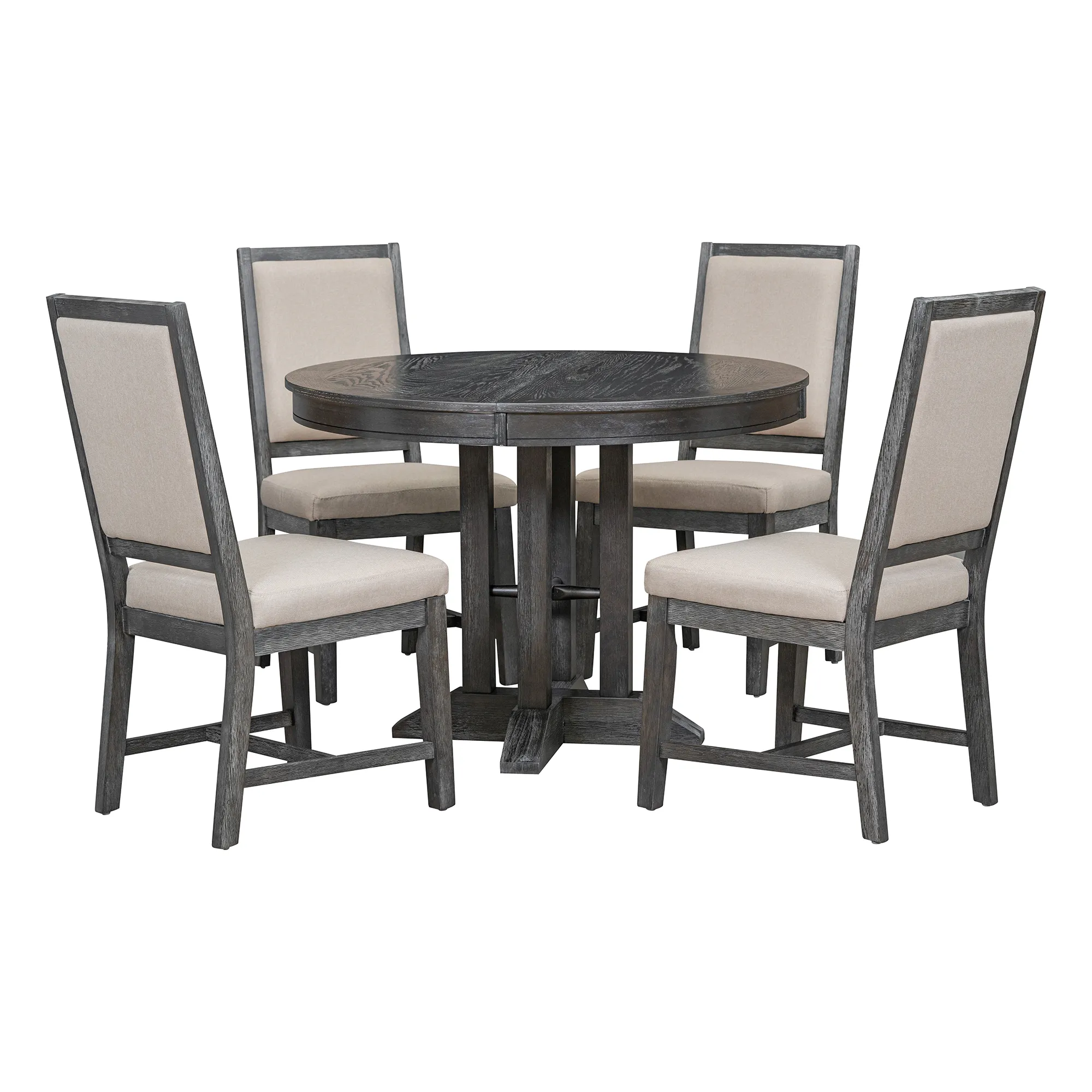 Merax 5-Piece Dining Set Extendable Round Table with Chairs