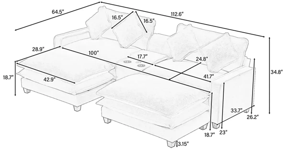 Merax  Chenille Upholstered Sofa with Removable Ottoman