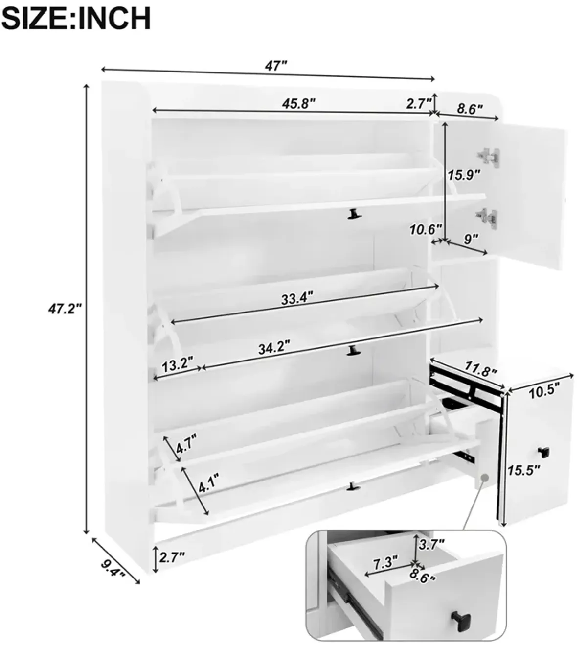 Merax Versatile Shoe Cabinet with 3 Flip Drawers