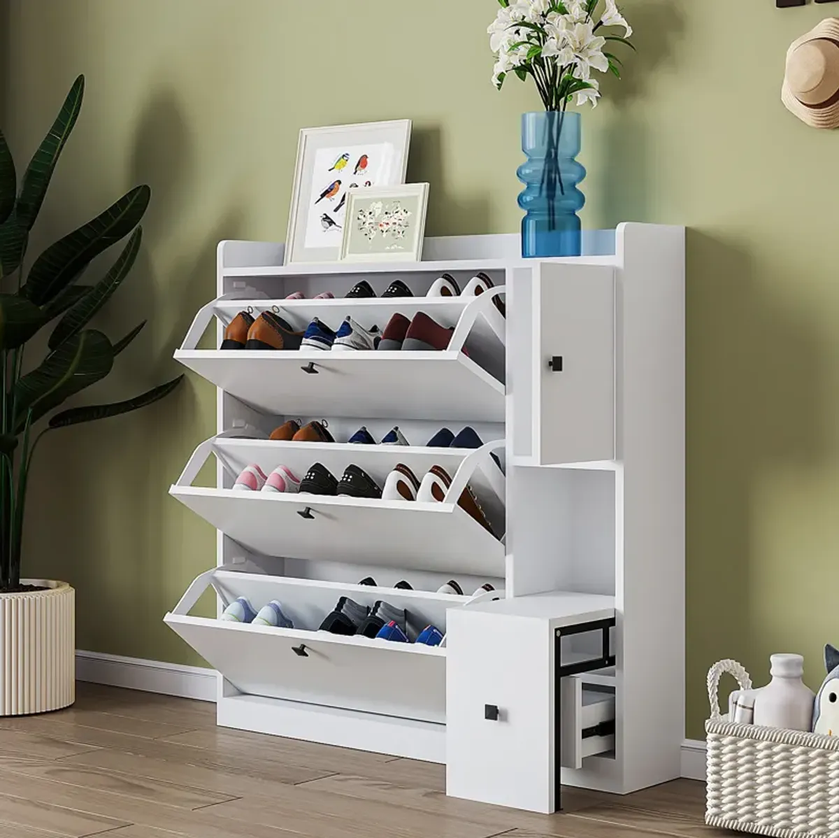 Merax Versatile Shoe Cabinet with 3 Flip Drawers