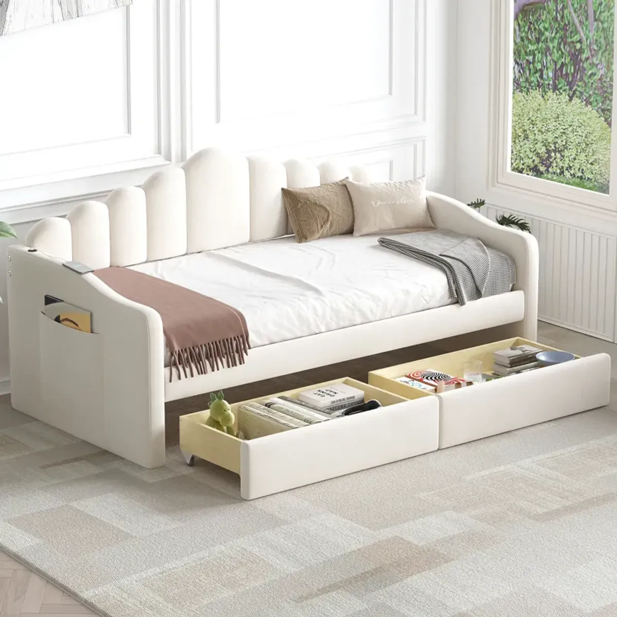 Merax Upholstered Daybed Bed Frame with 2 Drawers