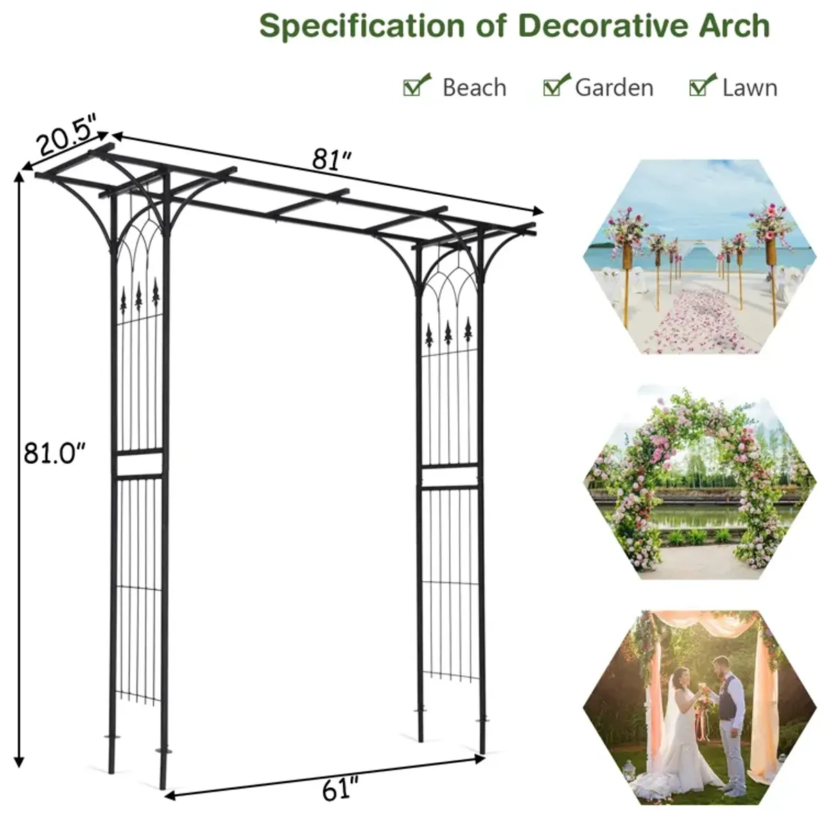 81 x 20 Inch Metal Garden Arch for Various Climbing Plant