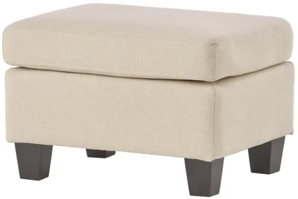 Ottoman, Beige Linen, 18x24 Cushioned Seat, Brown Birch Wood Legs - Benzara