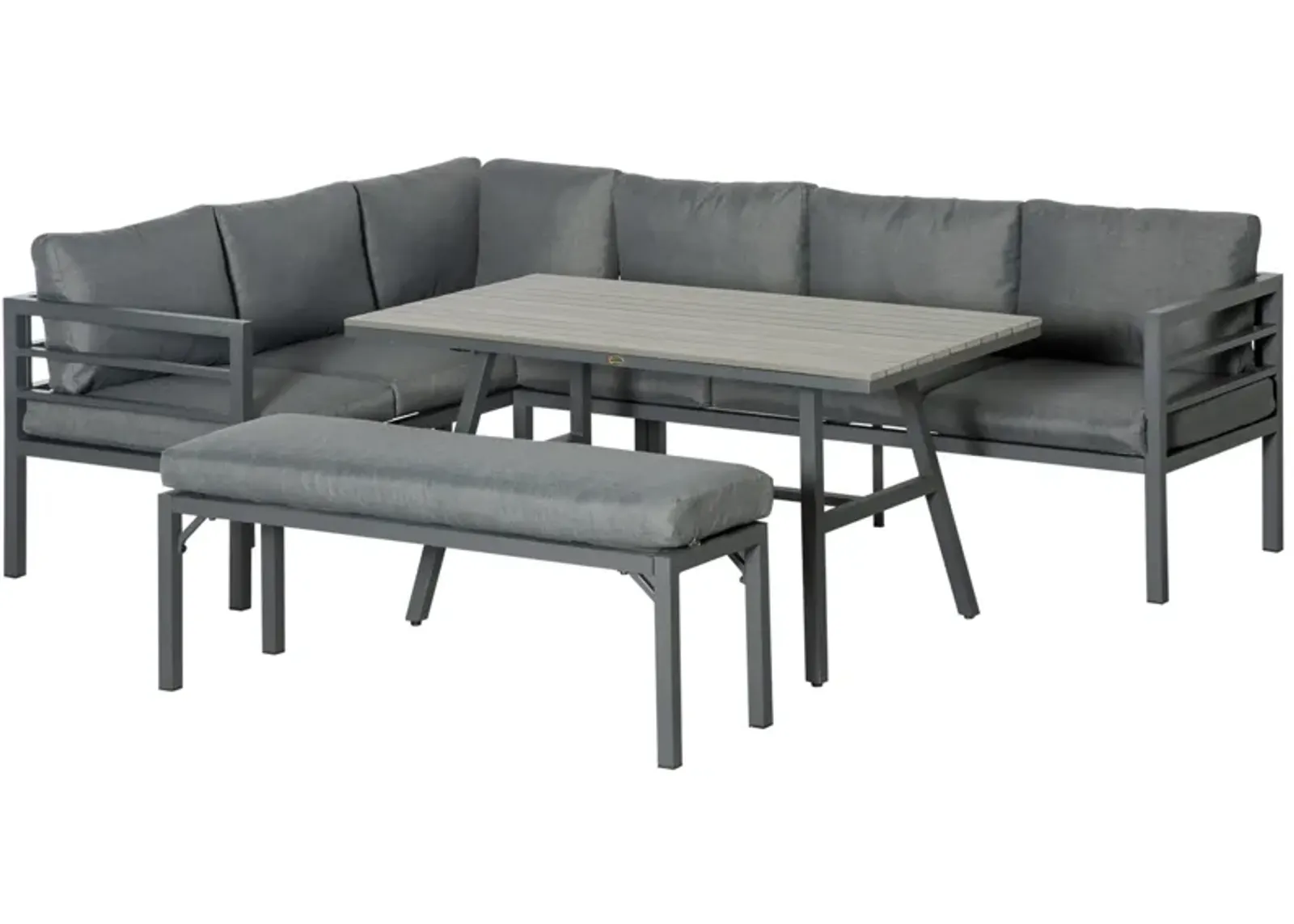 Grey Outdoor Lounge: 4PC Aluminium Patio Set with Bench