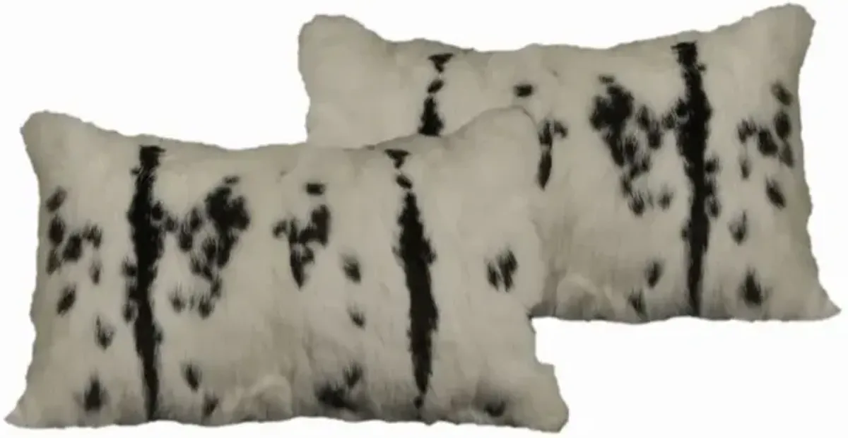 Hivvago Set Of Two 12" X 20" Black And White Rabbit Zippered Natural Fur Animal Print Throw Pillows
