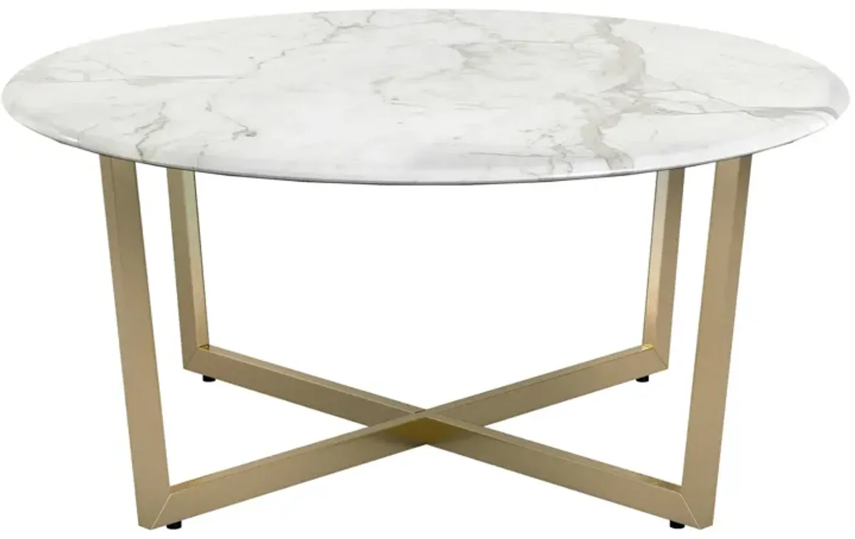 Hivvago White on Gold Faux Marble Round Coffee Table