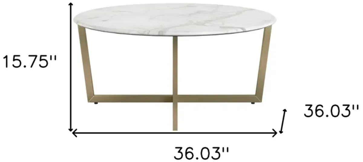 Hivvago White on Gold Faux Marble Round Coffee Table