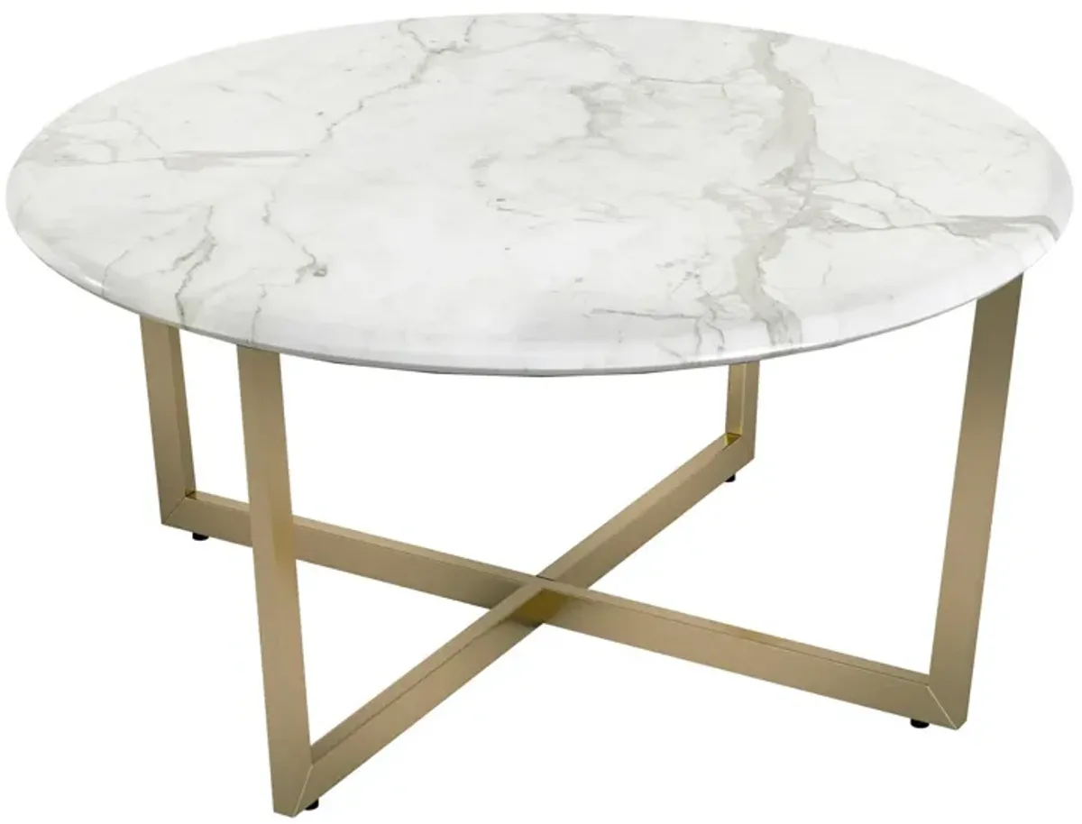 Hivvago White on Gold Faux Marble Round Coffee Table