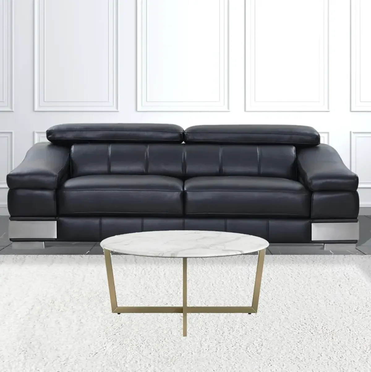 Hivvago White on Gold Faux Marble Round Coffee Table