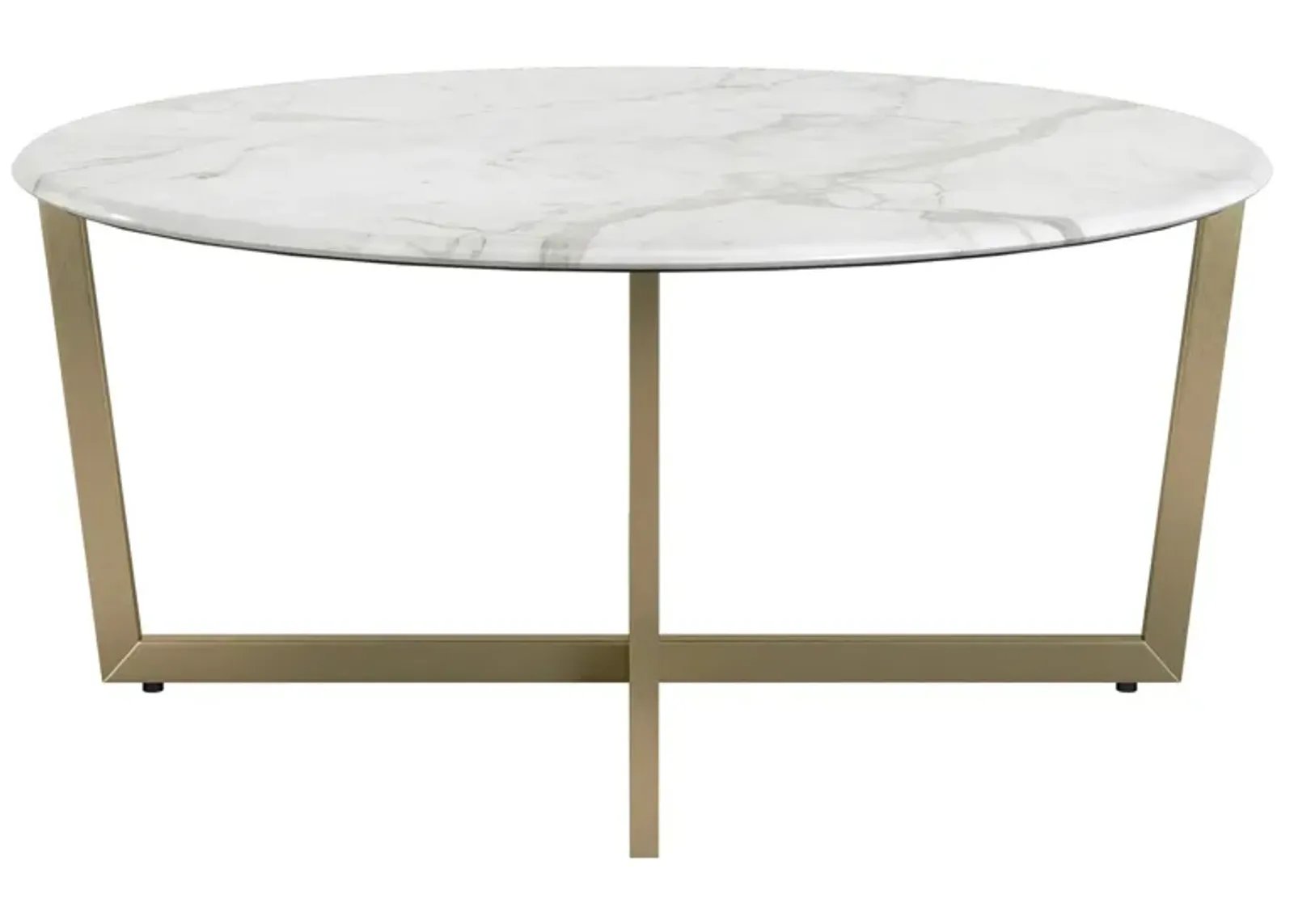 Hivvago White on Gold Faux Marble Round Coffee Table