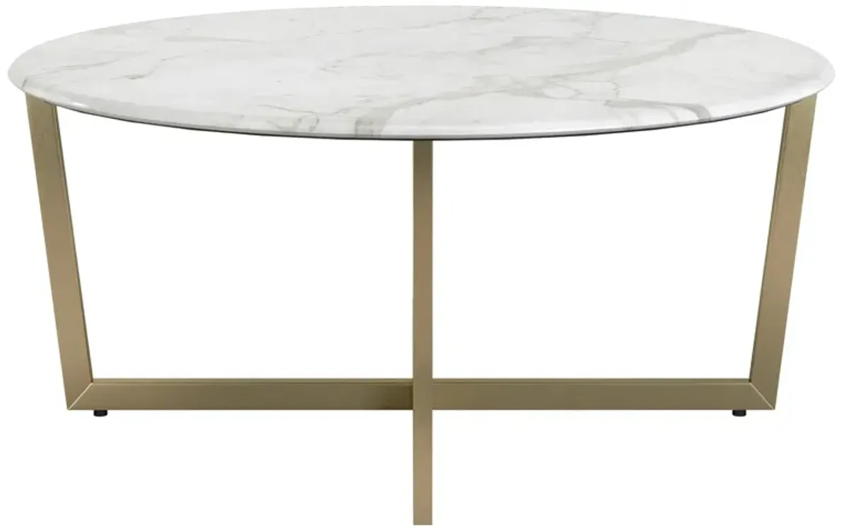 Hivvago White on Gold Faux Marble Round Coffee Table