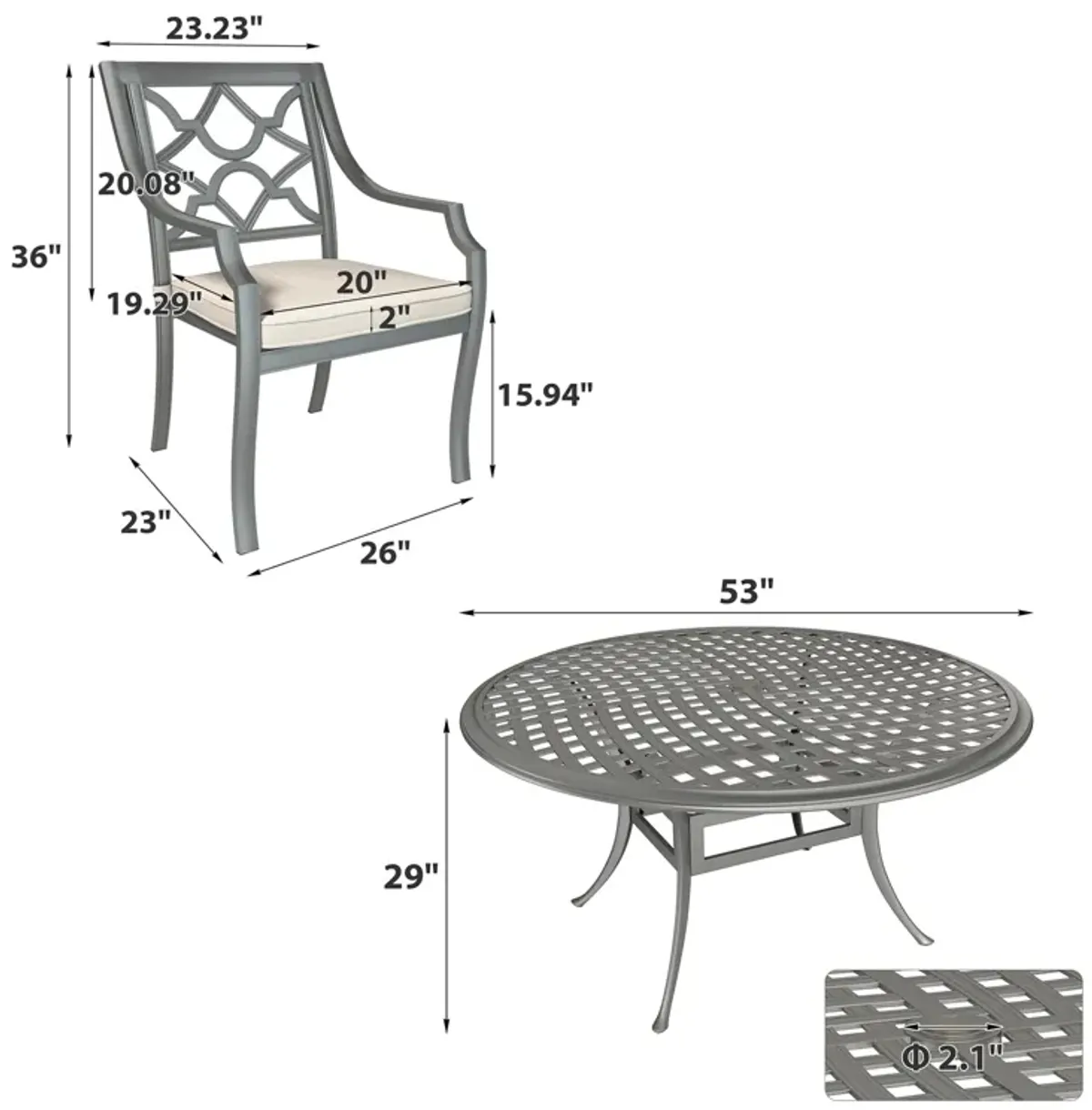 Mondawe 7 Pieces Cast Aluminum Outdoor Patio Dining Set included Armchairs with Cushion