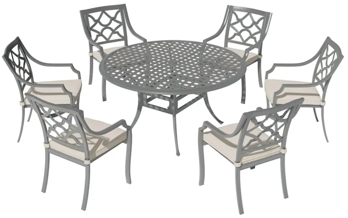 Mondawe 7 Pieces Cast Aluminum Outdoor Patio Dining Set included Armchairs with Cushion