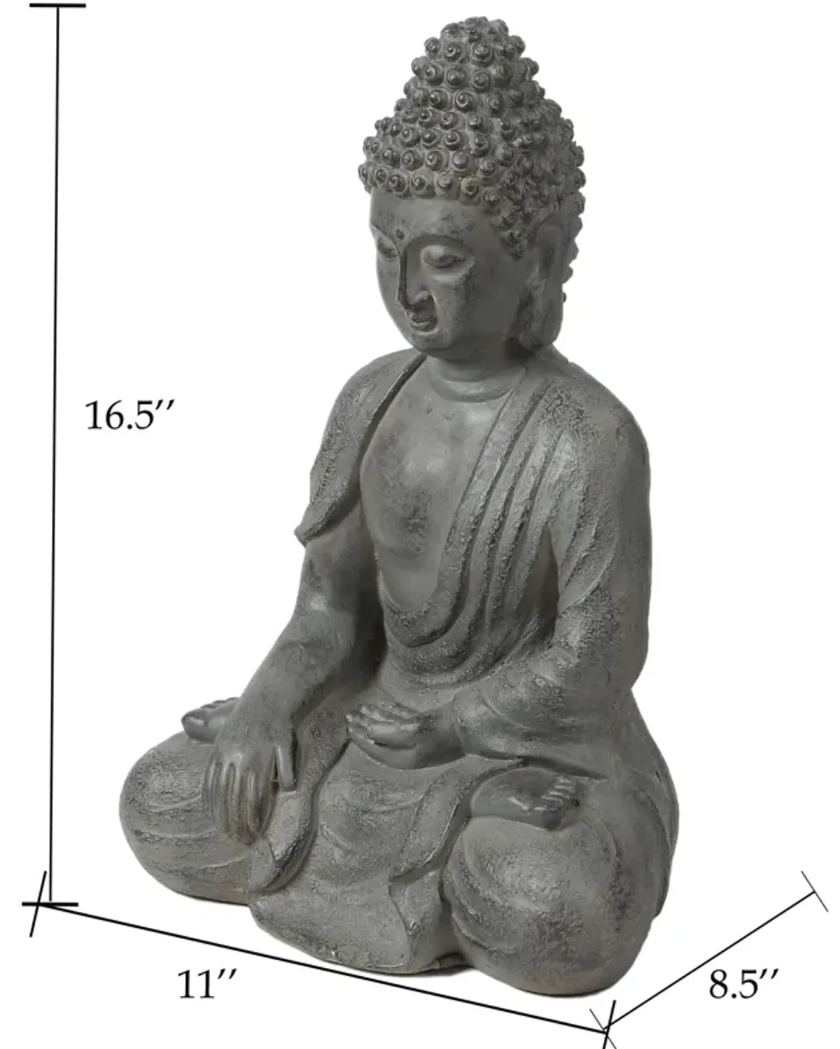 LuxenHome Gray MgO Enlightened Buddha Garden Statue