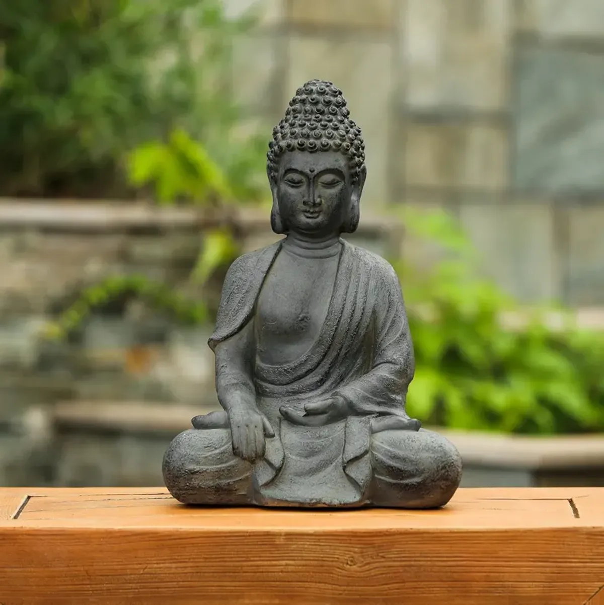 LuxenHome Gray MgO Enlightened Buddha Garden Statue