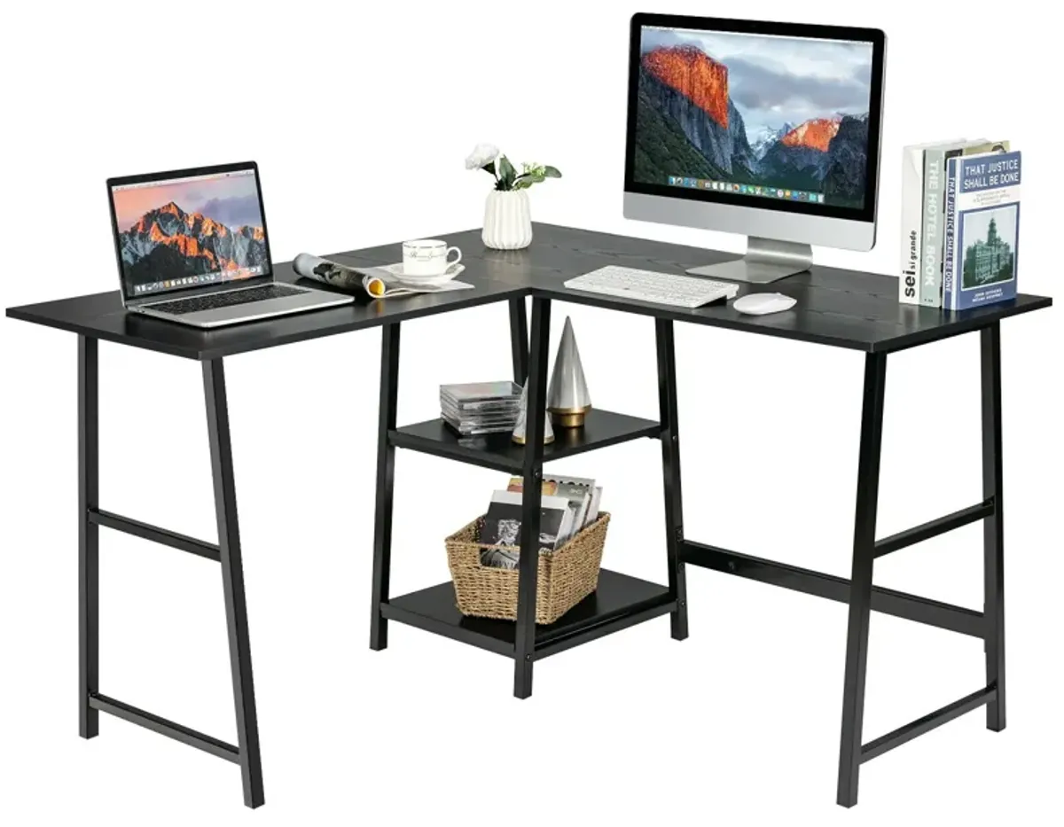 L Shaped Corner Computer Desk with Storage Shelves