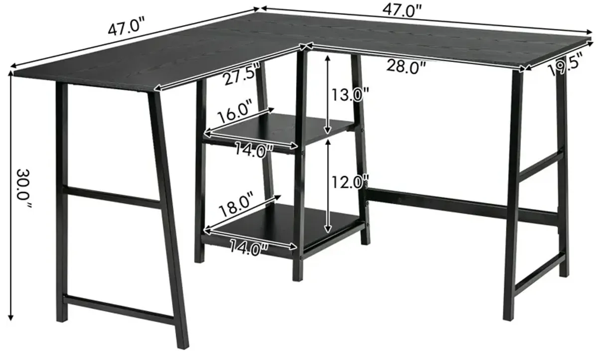 L Shaped Corner Computer Desk with Storage Shelves