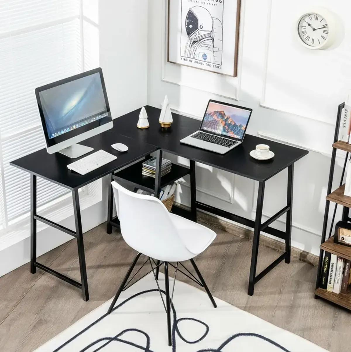 L Shaped Corner Computer Desk with Storage Shelves