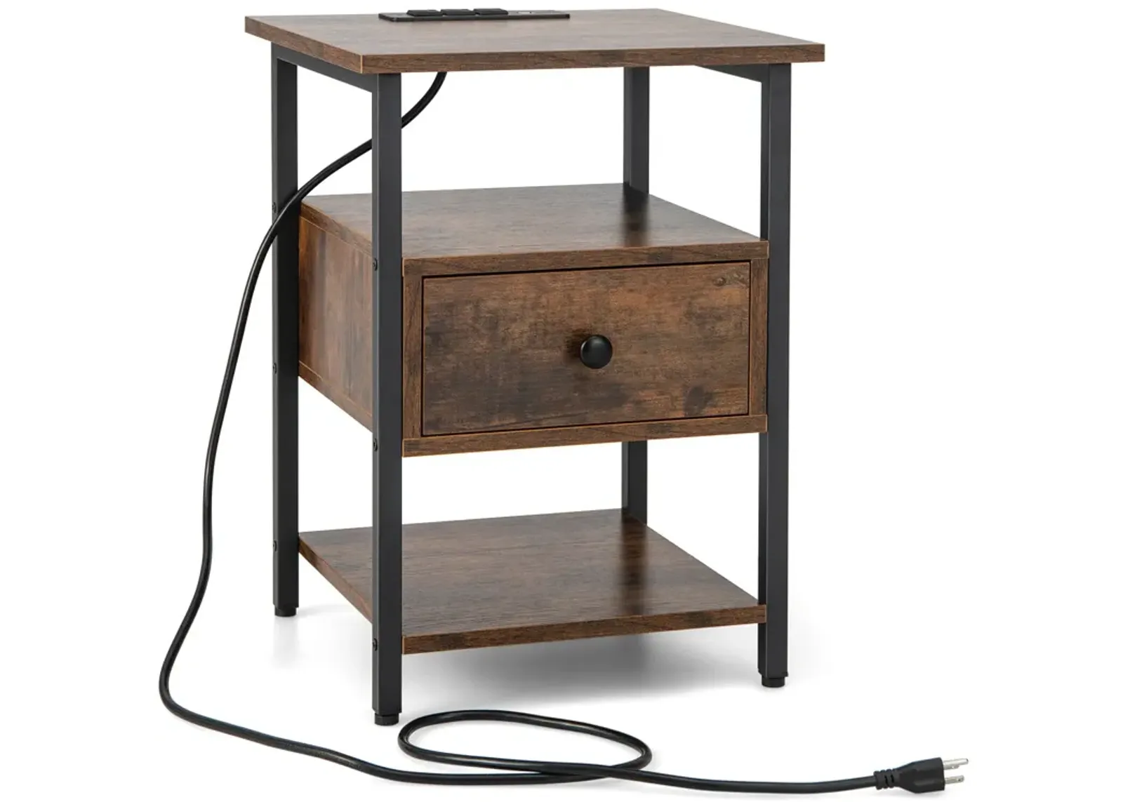 3-Tier Nightstand with Charging Station and Drawer-1 Piece