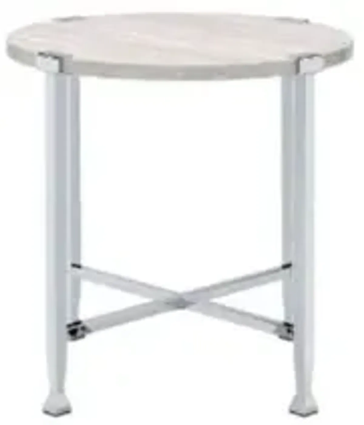 Hivvago 24" Chrome And White Oak Manufactured Wood And Metal Round End Table