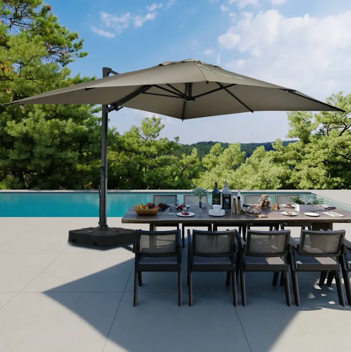 10x13 ft. 360° Rotation Cantilever Patio Umbrella with BaseandLED Light in Taupe