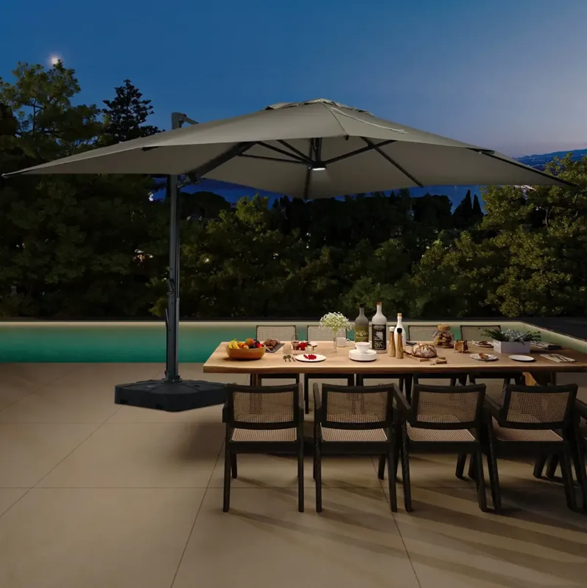 10x13 ft. 360° Rotation Cantilever Patio Umbrella with BaseandLED Light in Taupe