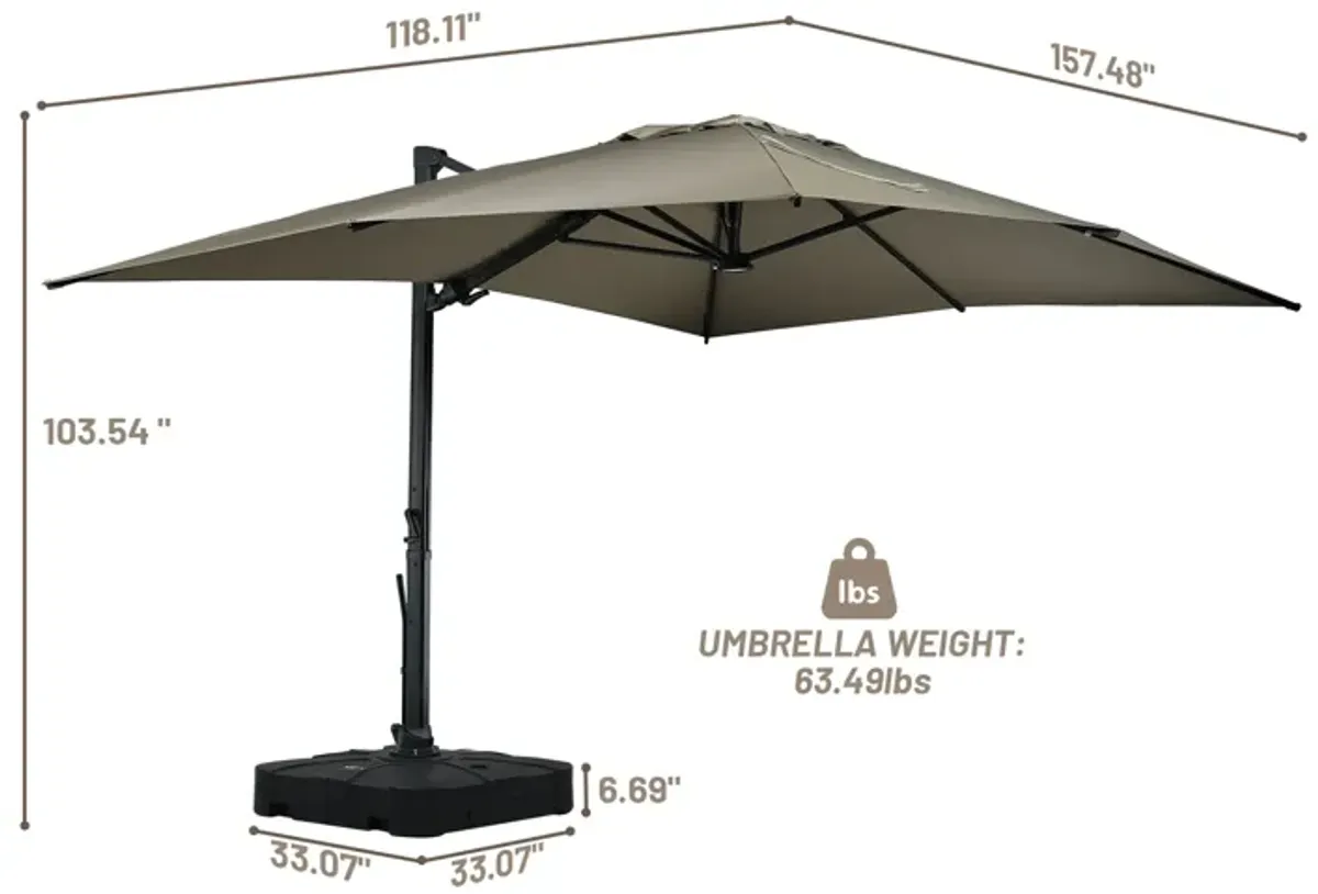 10x13 ft. 360° Rotation Cantilever Patio Umbrella with BaseandLED Light in Taupe