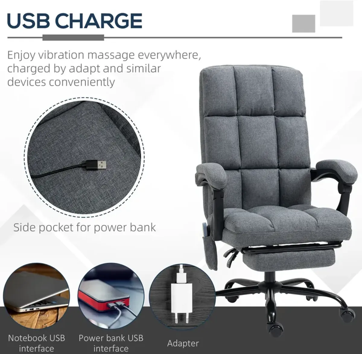 Dark Grey Work Relaxation: Reclining Massage Office Chair