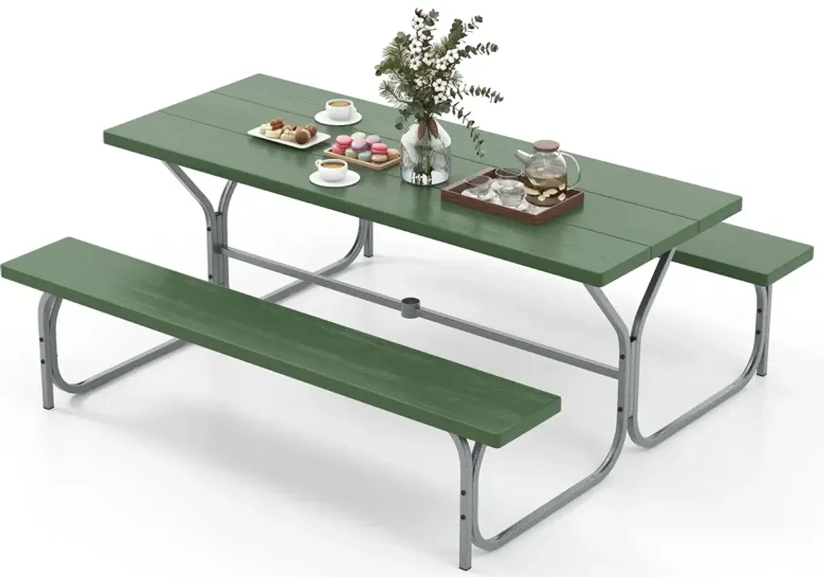 6 Feet Picnic Table Bench Set with HDPE Tabletop for 8 Person