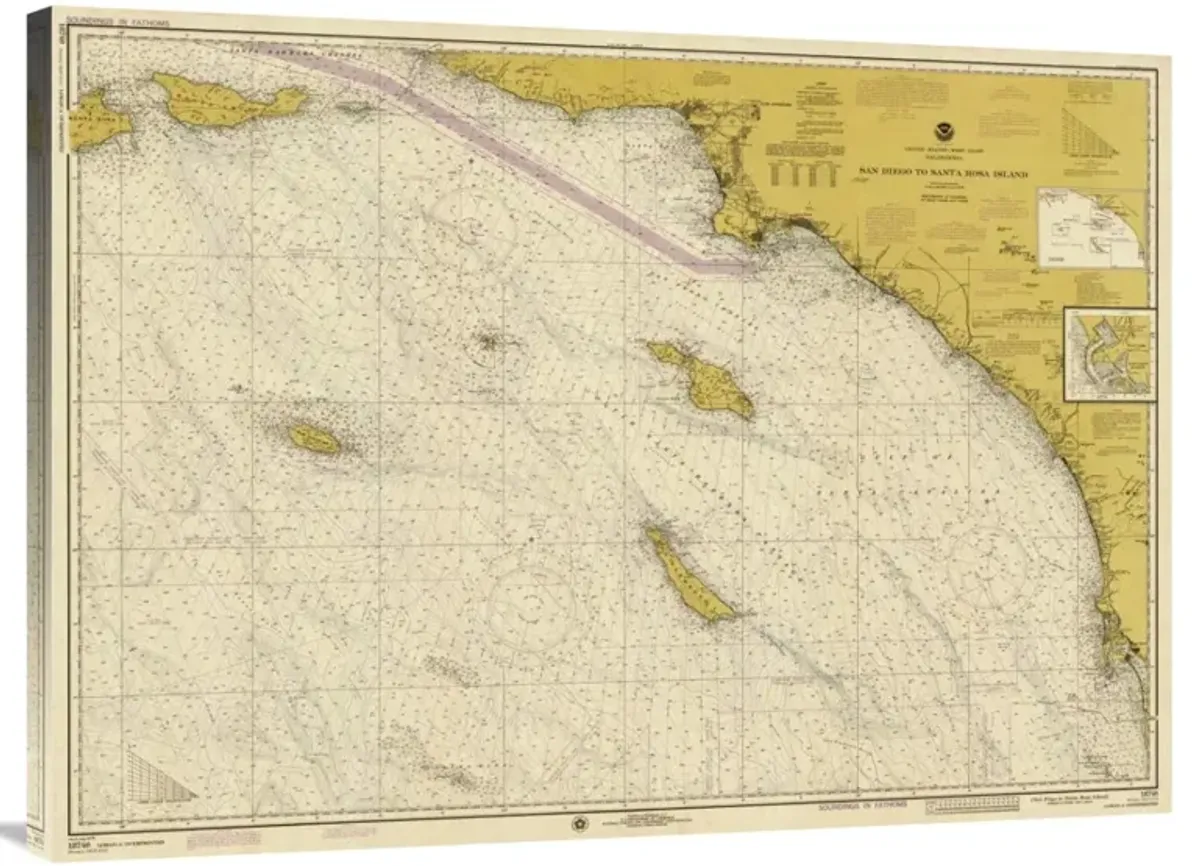 Nautical Chart - San Diego to Santa Rosa Island ca. 1975 - Sepia Tinted-Canvas Art-40x29.2