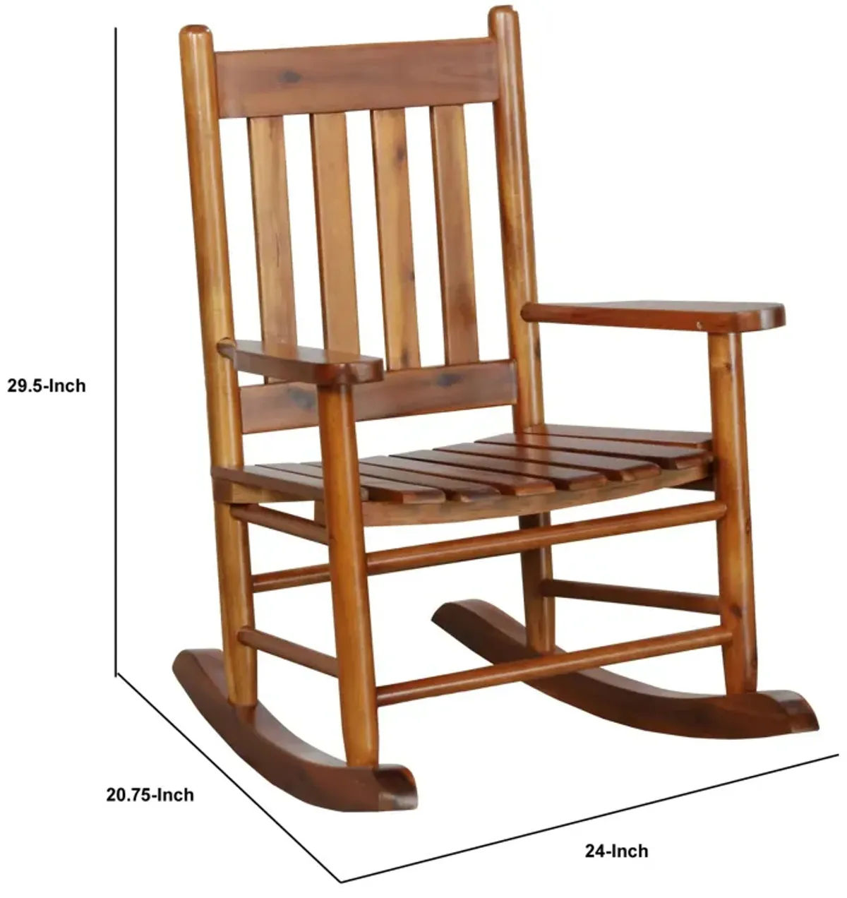 Rocking Chair with Slatted Design Back and Seat, Brown-Benzara