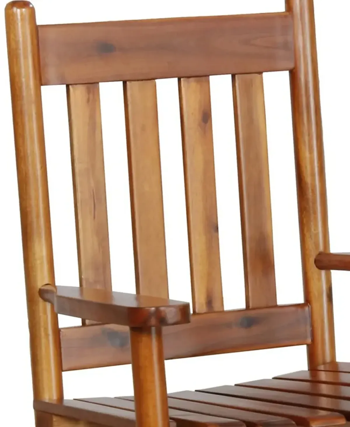 Rocking Chair with Slatted Design Back and Seat, Brown-Benzara