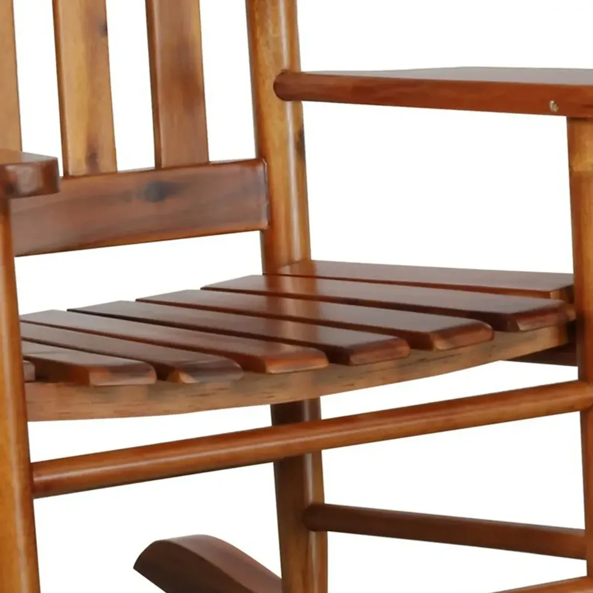 Rocking Chair with Slatted Design Back and Seat, Brown-Benzara