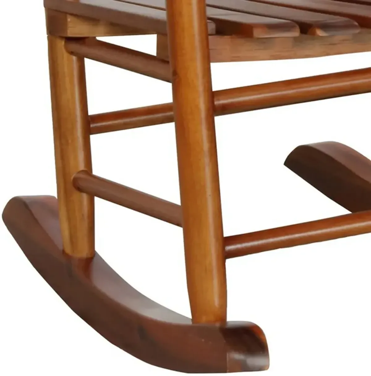 Rocking Chair with Slatted Design Back and Seat, Brown-Benzara