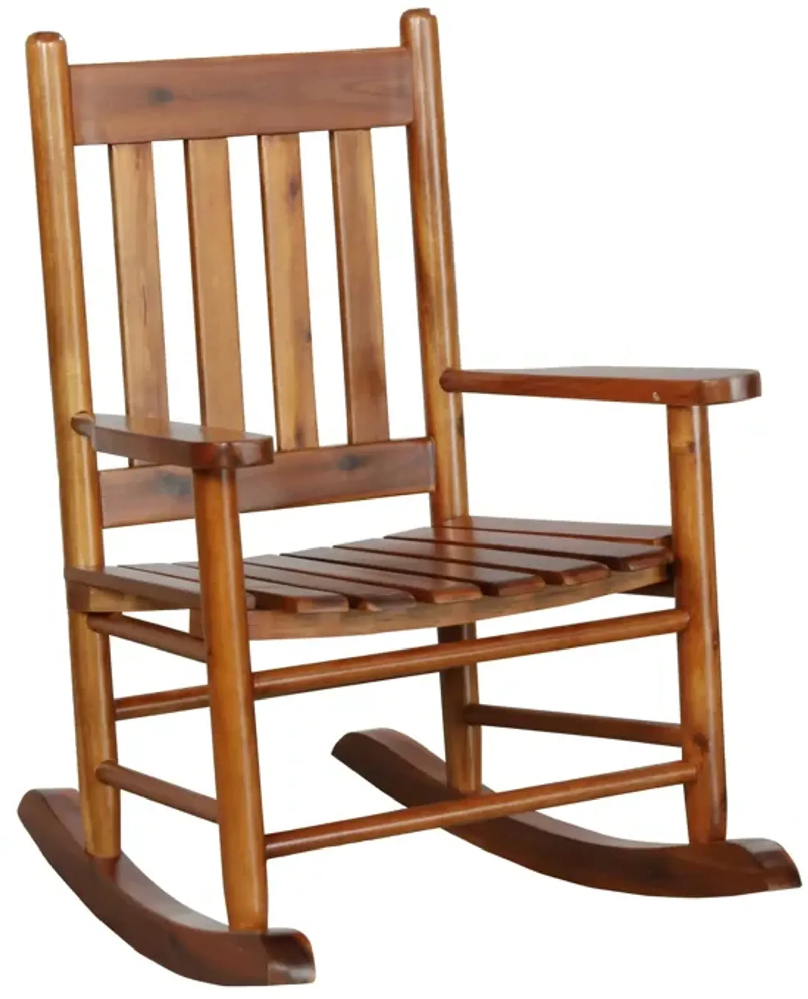 Rocking Chair with Slatted Design Back and Seat, Brown-Benzara