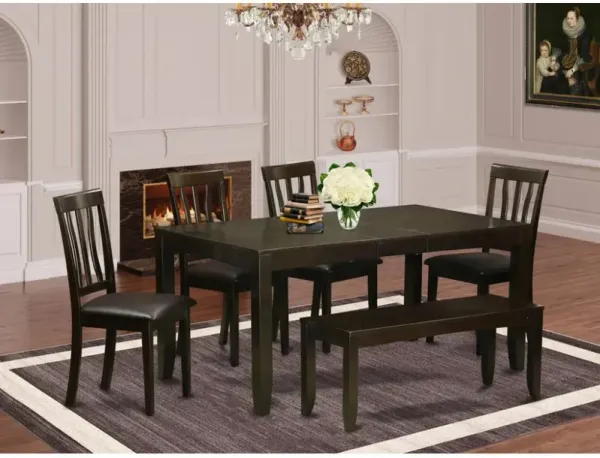 6-Pc Kitchen Table with bench-Dining Table and 4 Dining Chairs and Bench