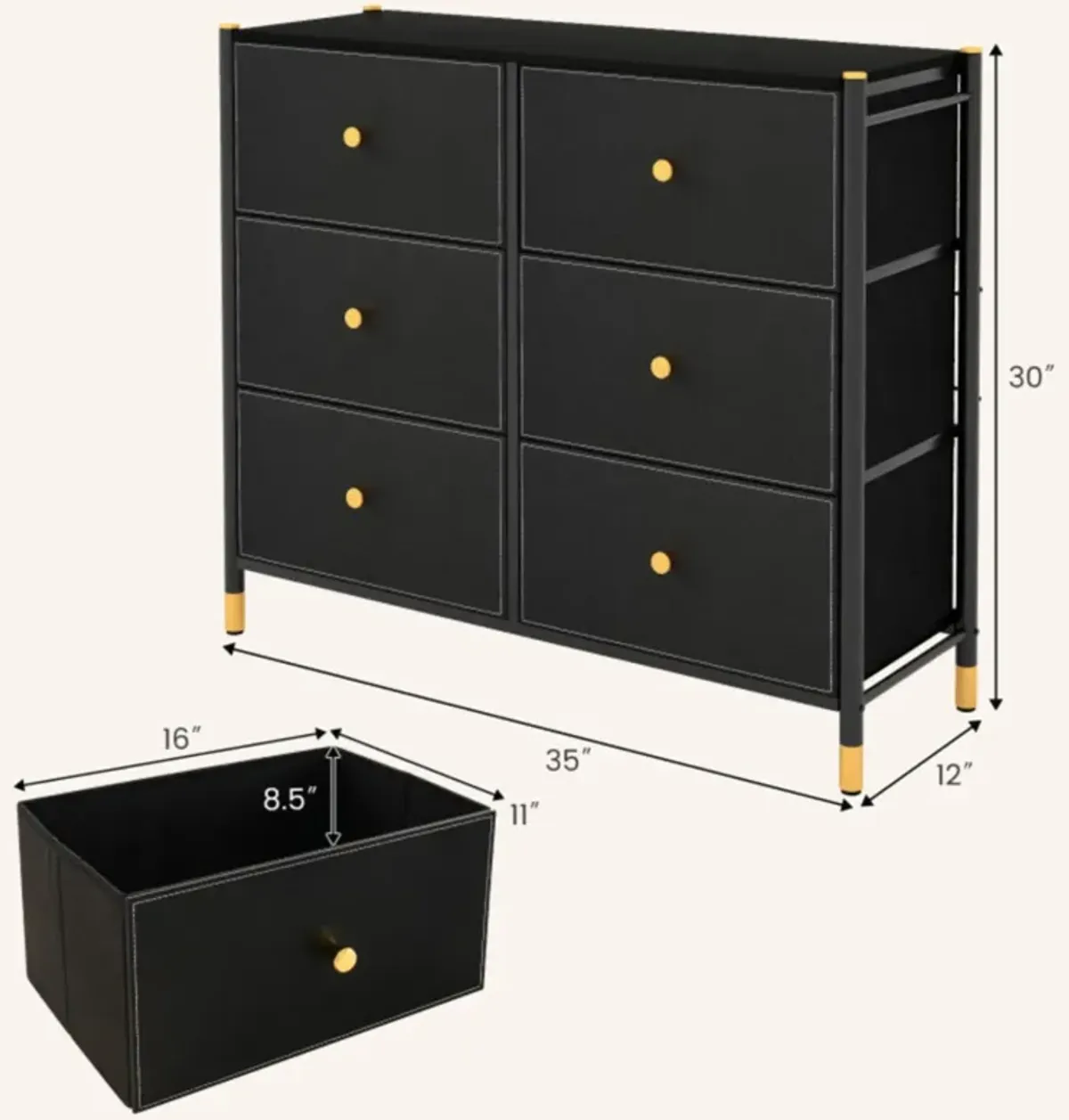 Hivvago Floor Dresser Storage Organizer with 5/6/8 Drawers with Fabric Bins and Metal Frame