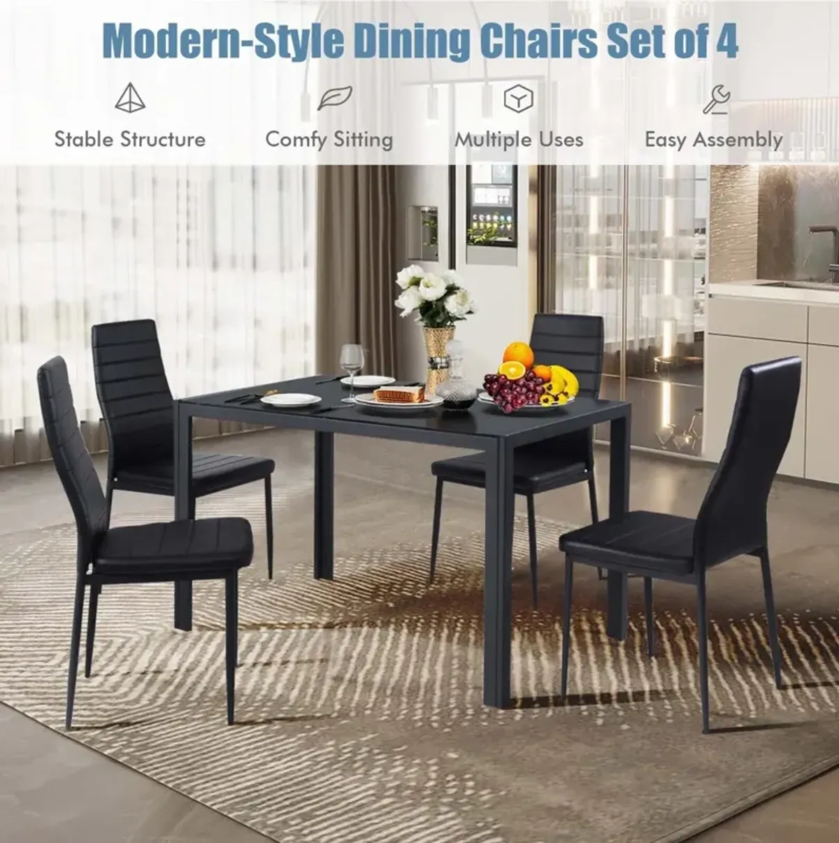 4 Pieces Modern Leather Dinning Chairs Set with Metal Frame