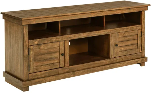 Ayne TV Stand Media Cabinet, 2 Doors and 4 Shelves, Brown Wood 60 Inch - Benzara