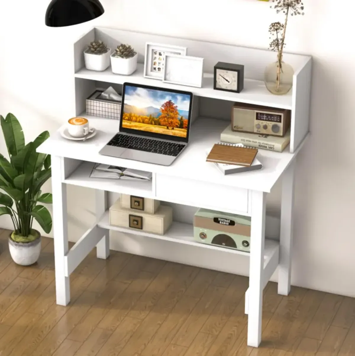 Hivvago Home Office Computer Desk with Storage Shelves and Drawer Ideal for Working and Studying