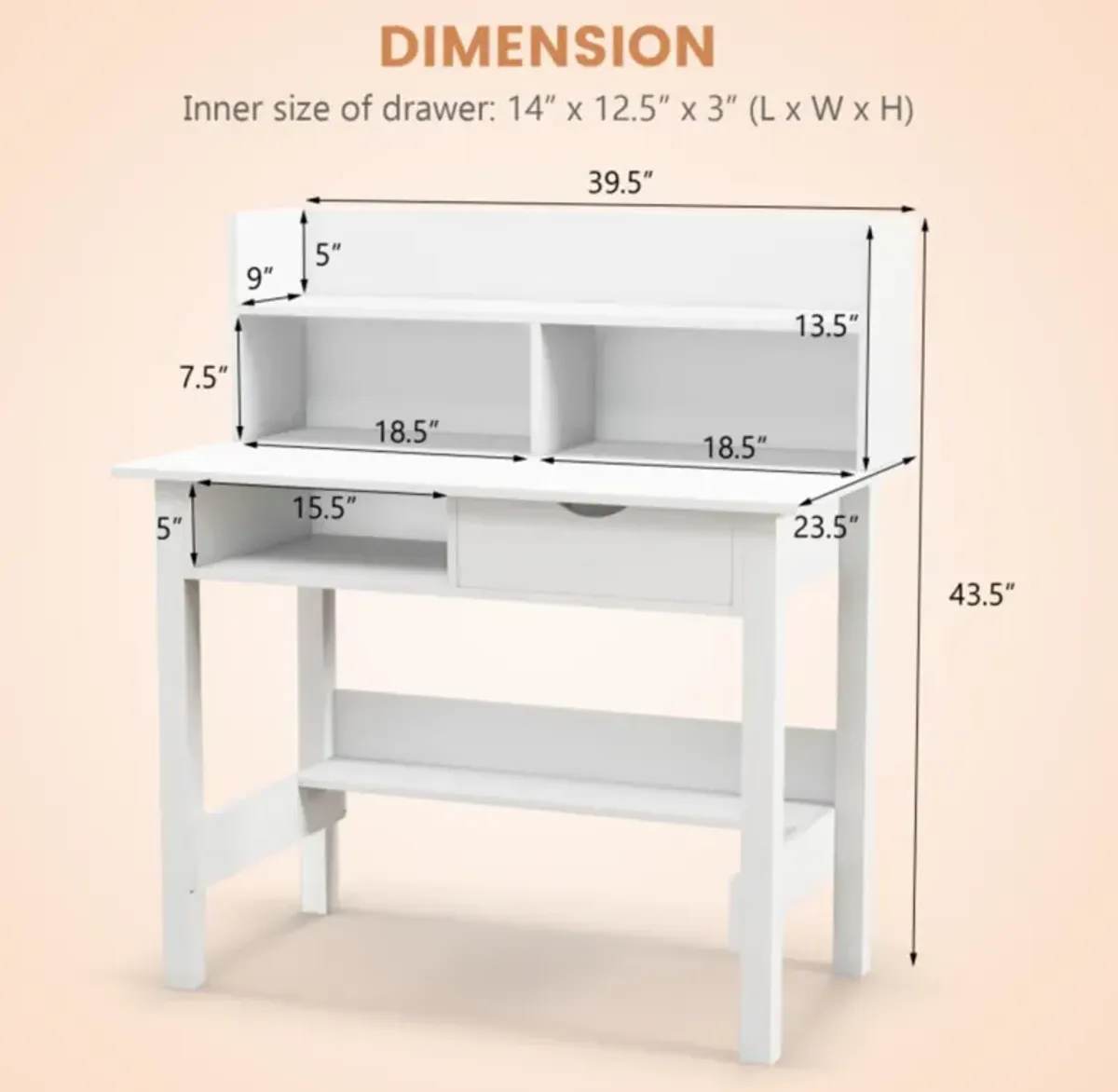 Hivvago Home Office Computer Desk with Storage Shelves and Drawer Ideal for Working and Studying