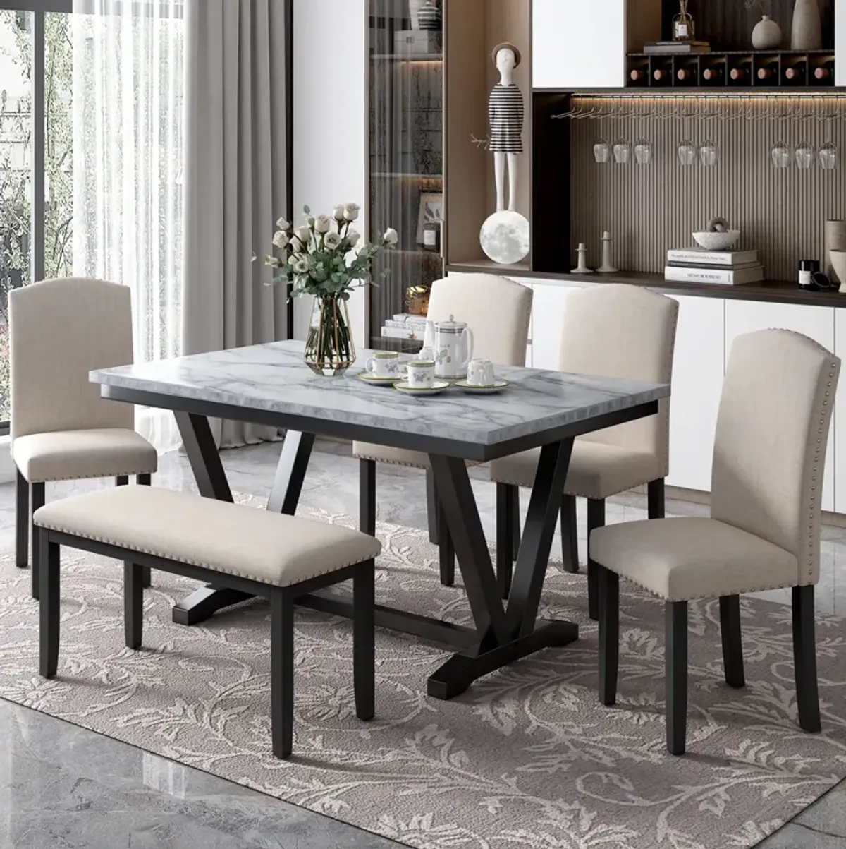 Modern Style 6-piece Dining Set