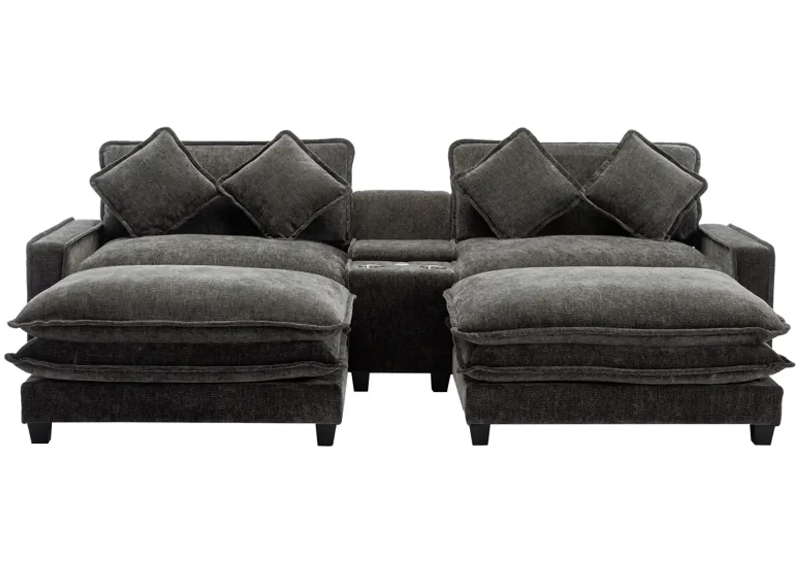 Merax  Chenille Upholstered Sofa with Removable Ottoman